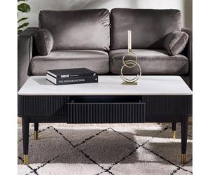 Julian Bowen Table Basse Louis avec Plateau en Pierre cannelée et 2 tiroirs, Bois de frêne, marbre Blanc/Noir, 110 x 65 cm