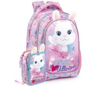 Julian Ross Ballerina Bunny Pack Scolaire Enfant Sac à dos Avec Trousse Rempli, CP, CE1, CE2, 33x15x43 cm, Ergonomique, 45 Accessoires pour l'École, Fille