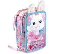 Julian Ross Ballerina Bunny Trousse, Étui Triple Rempli 3D Fille, 45 Accessoires pour l'École, 3 Fermetures Éclair, Compartiments Organisés, Crayons de Couleur, Feutres, Colle, Ciseaux