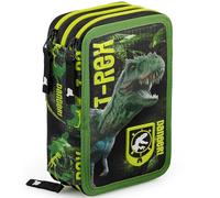 Julian Ross Dinosaure T-Rex Trousse pour Enfant, Étui Triple Rempli 3D Garçon, 45 Accessoires pour l'École, 3 Fermetures Éclair, Compartiments Organisés, Crayons de Couleur, Feutres, Colle, Ciseaux