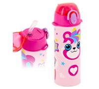 Julian Ross Gourde Isotherme Enfant 500ml - Acier Inoxydable avec Paille - Sans BPA, Étanche, Double Paroi - Idéale pour École & Sport - Design Fille Panda Licorne - Rose