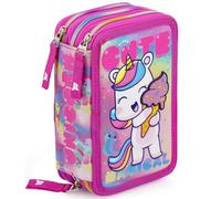 Julian Ross Licorne avec Glace pour Enfant, Étui Triple Rempli 3D Fille, 45 Accessoires pour l'École, 3 Fermetures Éclair, Compartiments Organisés, Crayons de Couleur, Feutres, Colle, Ciseaux
