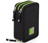 Julian Ross Stylé Trousse Scolaire Complète 45 Pièces - Kit Créatif Triple Compartiment avec Stylos Gel Effaçables, Crayons 4.0 mm, Feutres - Idée Cadeau Noir et Vert