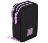 Julian Ross Stylé Trousse Scolaire Complète 45 Pièces - Kit Créatif Triple Compartiment avec Stylos Gel Effaçables, Crayons 4.0 mm, Feutres - Idée Cadeau Fille Noir et Violet