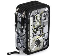 Julian Ross Trousse Scolaire Complète 45 Pièces - Kit Créatif Triple Compartiment avec Stylos Gel Effaçables, Crayons 4.0 mm, Feutres - Idée Cadeau Garçon Football Blanc-Noir