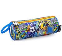Julian Ross Trousse Scolaire Ronde pour Enfant - Étui Vert et Bleu 21x8 cm avec Fermeture éclair - Cadeau pour Garçon - école Primaire (CP à 6e) - Sport