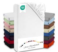Julido Drap-housse en jersey 140 x 200 cm, drap de lit avec élastique, drap de lit blanc en coton, certifié Oeko-Tex Standard 100
