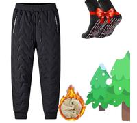 Julidostore Fleece Pants - Julidostore Fleece Lined Pants, Unisex Fleece-Lined Waterproof Pants (2XL,Black-B)