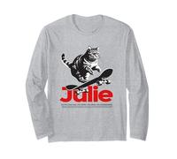 JULIE - Joli nom de fille avec un chat & un skateboard Manche Longue