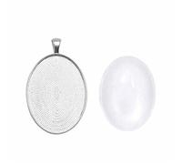 Julie Wang 10 Ensembles Argent Cadre ovale vierge Pendentif Plateau avec couvercle en verre 40 x 30 mm