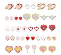 Julie Wang 18 pièces émail mélangé pendentifs coeur d'amour collier bracelet boucles d'oreilles breloques fête des mères bijoux accessoires de fabrication Saint-Valentin bricolage 9 paires