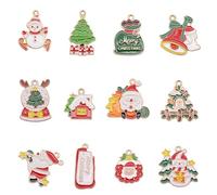Julie Wang 36 pièces breloques de Noël en alliage émaillé Bonhomme de neige Arbre de Noël Pendentifs pour bijoux Collier Boucle d'oreille Bracelet Décoration de la maison Artisanat DIY
