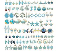 Julie Wang 60 pièces 30 paires mixtes émail bleu pendentifs à breloques pour la fabrication de bijoux lot en vrac collier boucles d'oreilles Bracelet artisanat résultats