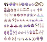 Julie Wang 60 pièces 30 paires mixtes émail violet breloques pendentifs pour la fabrication de bijoux lot en vrac collier boucles d'oreilles Bracelet artisanat résultats