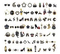 Julie Wang 60 pièces 30 paires pendentifs à breloques en émail noir mélangé pour la fabrication de bijoux en vrac lot collier boucles d'oreilles Bracelet artisanat résultats