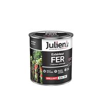 Julien Peinture Fer Anti-Rouille Brillant - Portes, grilles, portails, mobilier de jardin en métal - Noir Brillant 0,5 L