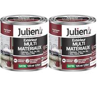 Julien Peinture Multi-Matériaux Satin en phase Aqueuse - Bois, Fer, Alu, PVC, Zinc, Acier galvanisé, brut ou peint - Rouge Basque 0,125 L (Lot de 2)