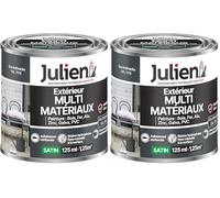Julien Peinture Multi-Matériaux Satin en phase Aqueuse - Bois, Fer, Alu, PVC, Zinc, Acier galvanisé, brut ou peint - Gris Anthracite 0,125 L (Lot de 2)