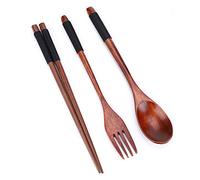 Julihai Ensemble de Baguettes en Bois, Cuillère et Fourchette avec (BLACK) | Vaisselle Asiatique Réutilisable pour Soupe de Nouilles de Riz Sushi, Vaisselle Légère pour la Maison Hôtel Voyage Camping