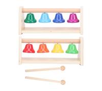 Julihai Ensemble de Cloches de Bureau à 8 Notes, Base en Bois Massif Naturel avec 2 Maillets, Sons Musicaux Purs et Clairs pour L'éveil Musical et le Développement de la Coordination des