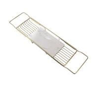 Julihai Support de Baignoire en Métal, Plateau Extensible Permettant de Gagner de l'espace, pour Articles de Toilette et Fruits, pour évier de Cuisine, Marbre en Acier Inoxydable (Or Blanc)