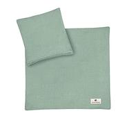 Julius Zöllner Parure de lit pour Enfant en Mousseline 80 x 80 cm + 35 x 40 cm - 2 pièces - Housse de Couette et taie d'oreiller en Mousseline 100% Coton - Certifié Oeko-Tex Standard 100 - Vert