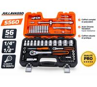 JULLAVASSO S560 - Coffret d’outils 56 pièces 1/4" & 1/2" - Cliquets 72 dents