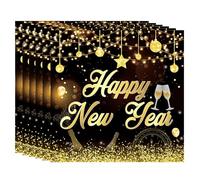 JULMELON Happy New Year - Lot de 40 serviettes de table - 33 x 33 cm - 3 couches - Décoration du Nouvel An - Noir et doré - Pour décoration de fête du Nouvel An