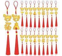 JULMELON Lot de 18 décorations pour Le Nouvel an Chinois 2026 - Pendentifs Feng Shui dorés à Suspendre - Nœud Chinois - Ornements Porte-Bonheur pour Voiture, Festival, Lunaire, Nouvel an, Richesse
