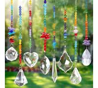 JULMELON Lot de 8 Attrape-Soleil colorés à Suspendre pour fenêtre, Attrape-Soleil Arc-en-Ciel Octogon Chakra avec Perles de Cristal pour Maison, Jardin, Noël, fête, décoration de Mariage