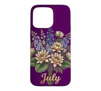 July Birth Flower Larkspur & Water Lily Cute Floral Birthday Coque pour iPhone 15 Pro Max