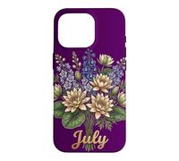 July Birth Flower Larkspur & Water Lily Cute Floral Birthday Coque pour iPhone 16 Pro