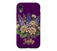 July Birth Flower Larkspur & Water Lily Cute Floral Birthday Coque pour iPhone XR