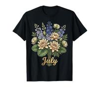 July Birth Flower Larkspur & Water Lily Cute Floral Birthday T-Shirt
