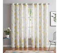 July Joy Rideaux Transparents imprimés texturés en Lin pour Salon, Motif Floral et Feuilles, Style Ferme, Rideaux de fenêtre à œillets pour Chambre à Coucher, Salle à Manger, 132,1 x 213,4 cm, Jaune