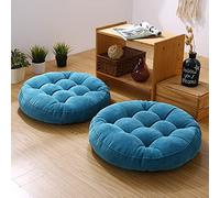 Julycoolmall Coussin de siège japonais en coton épais Tatami - Tapis de sol rond épais - Pouf futon, méditation futon - Coussin touffeté pour balcon de yoga (bleu lac, 42 x 42 x 5 cm - 2 pièces)