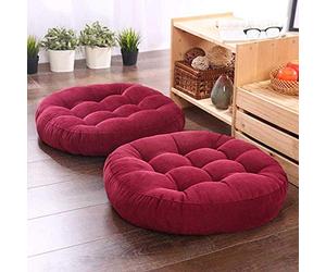 Julycoolmall Coussin de siège japonais en coton épais Tatami, coussin de sol rond épais en pouf Futon, coussin tufté de méditation pour yoga et balcon (rouge, 42x42x5cm - 2 pièces)