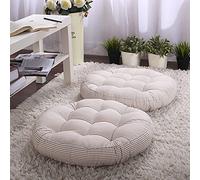 Julycoolmall Coussin de siège japonais en coton épais - Tatami - Tapis de sol rond épais - Coussin touffeté pour futon de méditation - Pour yoga, balcon - Rayures beiges - 55 x 55 x 10 cm - 1 pièce