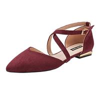 Julymens Ballerines plates à bout pointu pour femme avec sangle de cheville D'Orsay Mary Janes, bourgogne, 8