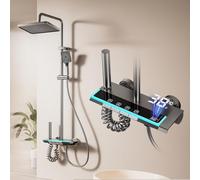 Julymoda Colonne de douche avec mélangeur d'affichage numérique kit douche hydromassage avec pomme de douche 30 × 20 cm et douche 4 touches de piano hauteur réglable 69 - 103 cm aluminium aérospatial