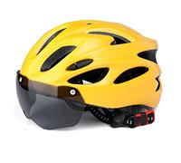 Julyue Casque de Vélo pour Adultes, Casque de Vélo de Cyclisme Ultraléger Réglable avec Lunettes, Casque de Vélo de Route Léger de Montagne, Casques de Vélo VTT pour Homme, 53 à 58 Cm(Jaune)