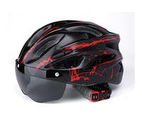 Julyue Casque de Vélo pour Adultes, Casque de Vélo de Cyclisme Ultraléger Réglable avec Lunettes, Casque de Vélo de Route Léger de Montagne, Casques de Vélo VTT pour Homme, 53 à 58 Cm(Noir Rouge)