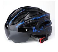 Julyue Casque de Vélo pour Adultes, Casque de Vélo de Cyclisme Ultraléger Réglable avec Lunettes, Casque de Vélo de Route Léger de Montagne, Casques de Vélo VTT pour Homme, 53 à 58 Cm(Noir Bleu)