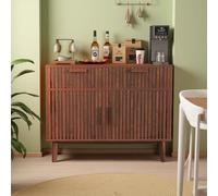 Julyue Commode à 2 Tiroirs et 2 Portes en Bois avec Sécurité Anti-Basculement, Commode Scandinave Design avec Pieds surélevés 20cm, 60cm de Large, Poignée en Bois (Noyer, 100 × 35 × 80 cm)