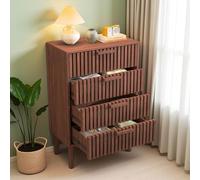 Julyue Commode à 4 Tiroirs en Bois avec Sécurité Anti-Basculement, Commode Scandinave Design avec Pieds surélevés 20cm, 60cm de Large, Poignée en Bois (Noyer, 60 × 34 × 91 cm)