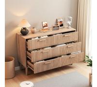 Julyue Commode à 6 Tiroirs en Bois avec Sécurité Anti-Basculement, Commode Scandinave Design avec Pieds surélevés 20cm, 60cm de Large, Poignée en Bois (Bois Naturel, 100 × 34 × 73 cm)