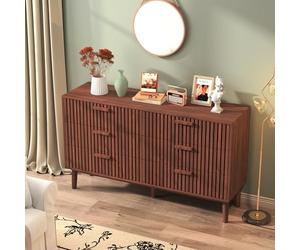 Julyue Commode à 6 Tiroirs en Bois avec Sécurité Anti-Basculement, Commode Scandinave Design avec Pieds surélevés 20cm, 60cm de Large, Poignée en Bois (Noyer, 100 × 34 × 73 cm)