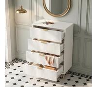 Julyue Commode Blanche avec 4 tiroirs, Commode en Bois pour Chambre, Meuble de Rangement pour Couloir, Tiroirs de Cuisine 60cm de Largeur, Petite Commode Étroite