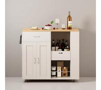 Julyue Îlot de cuisine mobile - Chariot de cuisine avec tiroirs et 3 étagères - Armoire de cuisine multifonction avec plan de travail en bois et roulettes - Pour cuisine, salle à manger et couloir