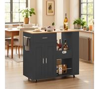 Julyue Îlot de cuisine mobile - Chariot de cuisine avec tiroirs et 3 étagères - Armoire de cuisine multifonction avec plan de travail en bois et roulettes - Pour cuisine, salle à manger et couloir